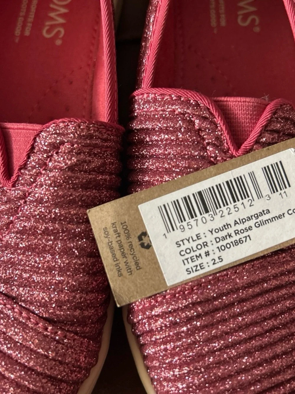Toms Girls Sparkling Rose Slip-On Flats